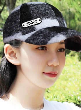 帽子女冬加厚保暖鸭舌帽格子百搭韩版棒球帽新款显脸小洋气防晒帽