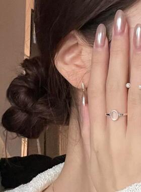 S925银白玉髓水滴开口戒指女款