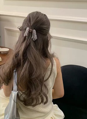 重工韩系灰色流苏抓夹女高级感后脑勺半扎发鲨鱼夹气质马尾夹发饰