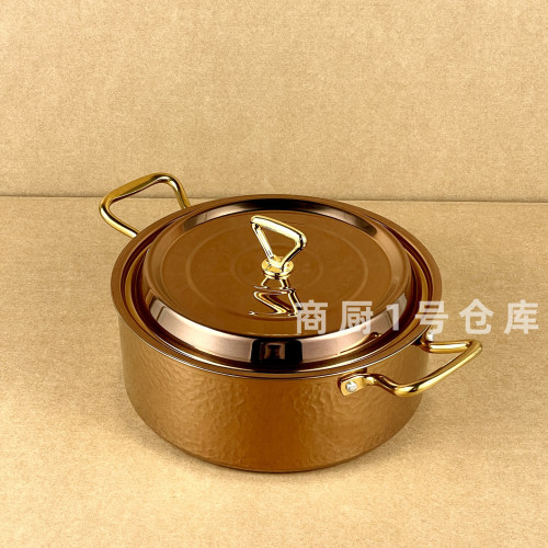 三层钢锤纹深汤锅不锈钢双耳带盖酒店用品批发商用椰子鸡火锅锅具 - 图1