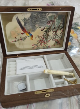汉墨记国风胡桃木汉服首饰盒配饰人工苏绣实木结婚古风复古收纳盒