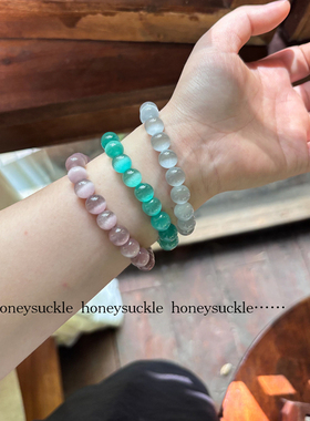 忍冬HONEYSUCKLE 原创自制彩色猫眼石叠戴串珠手链女夏日百搭手串