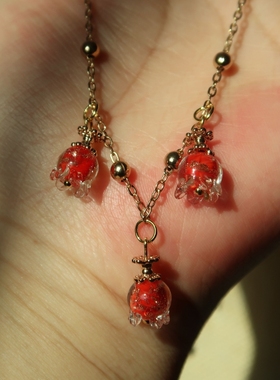 原创日常百搭红色锁骨链颈链