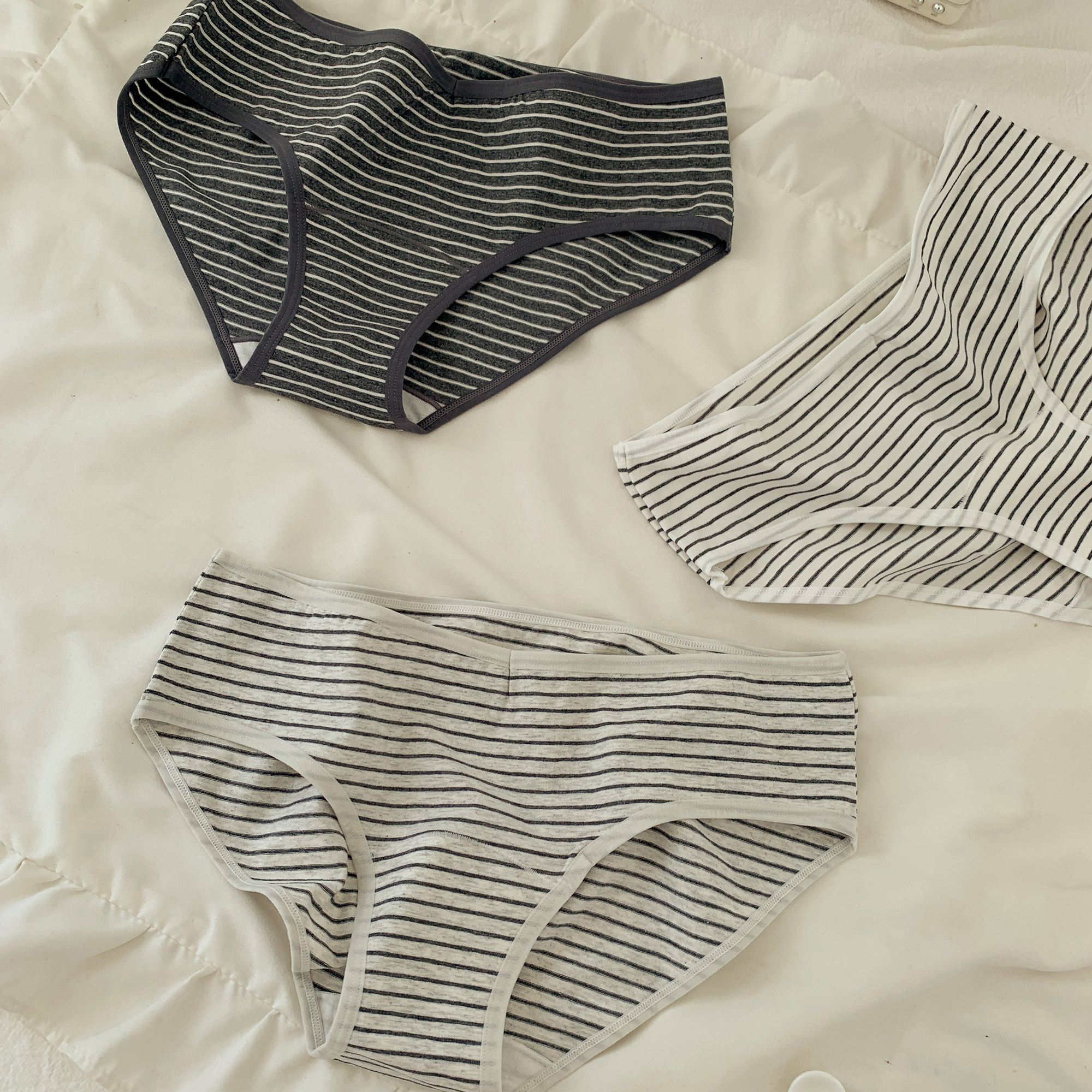 森日和叶 条纹女士低腰纯棉三角裤新款10A抗菌加长裆简约内裤女生,淘宝优惠券,粉丝福利购,淘宝优惠卷