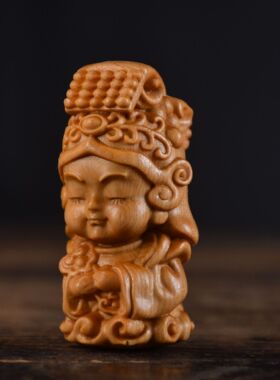 崖柏木雕湄洲妈祖海神林默娘神像居家实木摆件天上圣母工艺品摆件