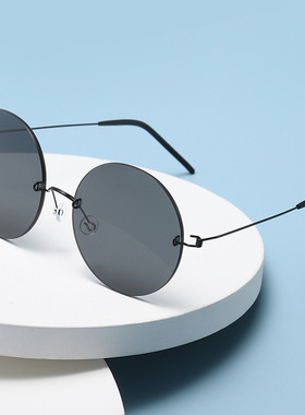 林德新款lind无框偏光墨镜2395大脸显瘦圆框户外开车防紫外线镜框