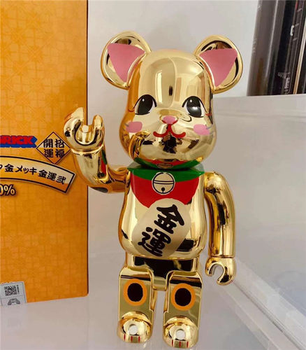 bearbrick400%暴力熊金运招财猫公仔 电镀积木熊玩偶潮牌手办摆件 - 图2