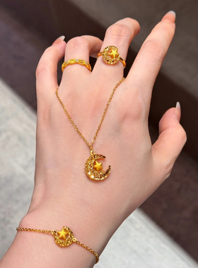 星月织梦揽月戒指轻奢开口指环