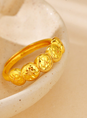 仿黄金色碎碎冰铜钱戒指时尚指环