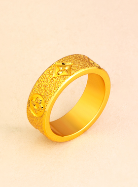 仿黄金色锤纹满天星四叶草戒指