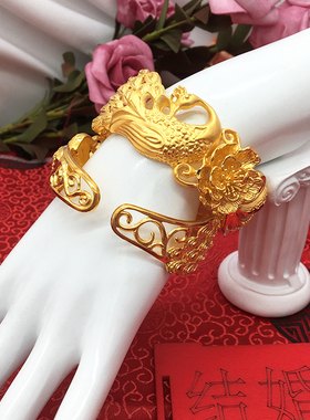 镀黄金色新娘结婚龙凤手镯项链