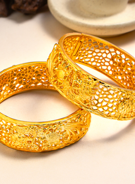 新中式仿金镂空瑞鸟繁花手镯结婚