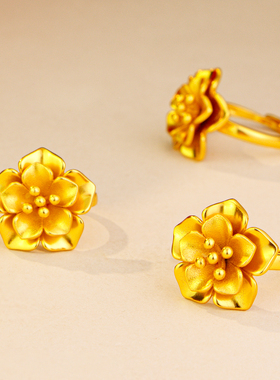 仿黄金色立体花朵戒指气质指环