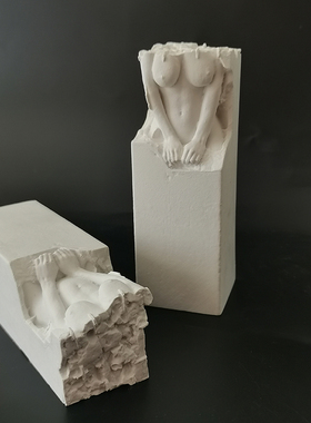 现代半身女雕塑石膏浮雕艺术桌面高颜值北欧装饰品水泥鱼缸摆件