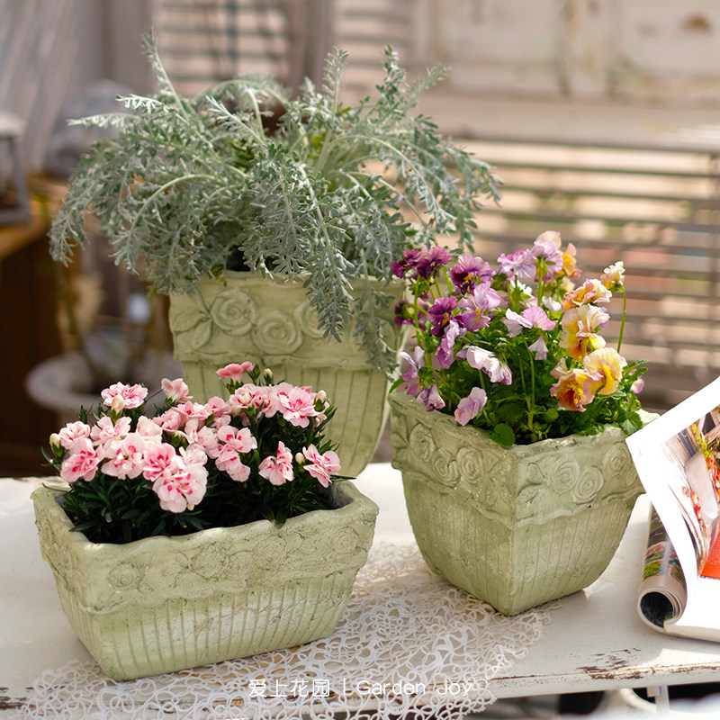复古阳台植物盆栽做旧浅绿玫瑰手压花盆多肉绿植,淘宝优惠券,粉丝福利购,淘宝优惠卷