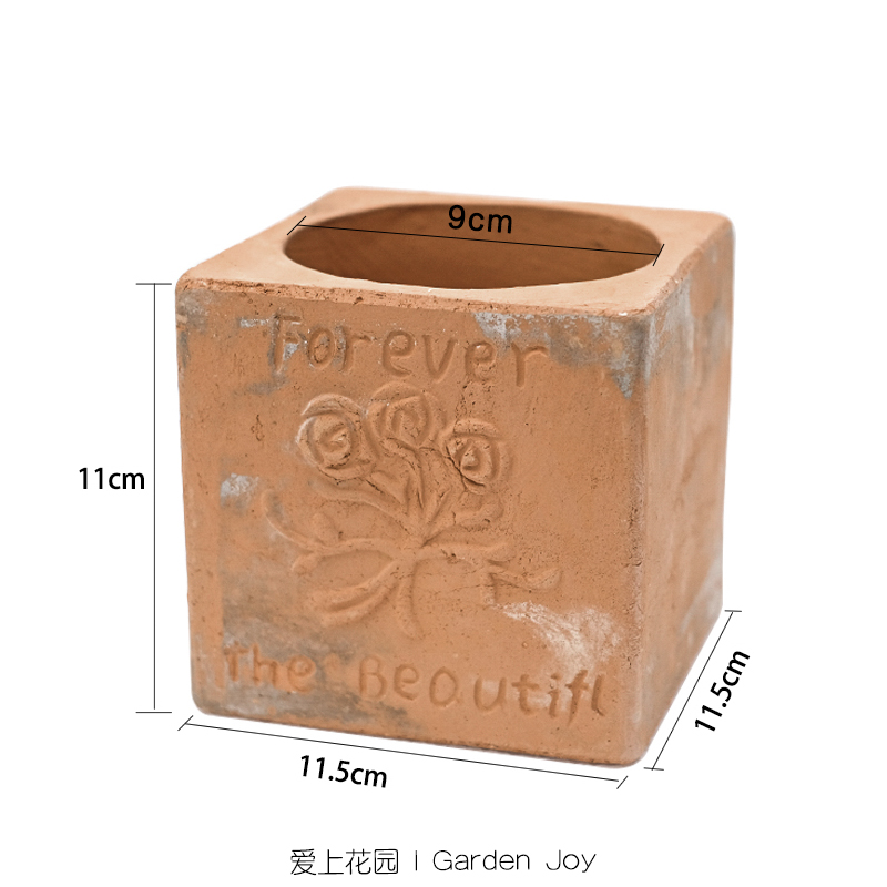 爱上花园手压红陶花盆陶盆厚重园艺阳台创意花束玫瑰圆口小方盆 - 图3