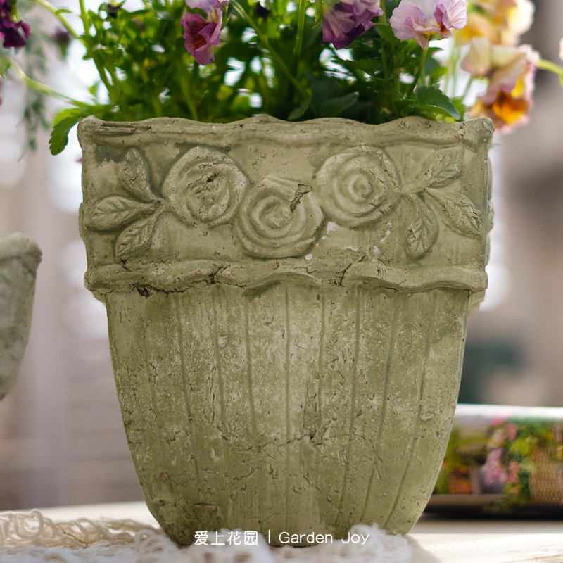 复古阳台植物盆栽做旧浅绿玫瑰手压花盆多肉绿植,淘宝优惠券,粉丝福利购,淘宝优惠卷