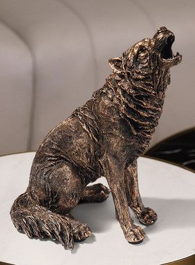 欧式树脂狼摆件仿真咆哮狼家居装饰客厅办公室户外花园工艺品批发