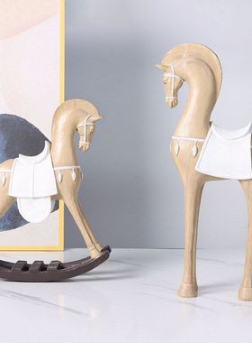 北欧仿木质纹理树脂工艺品马摆件客厅办公装饰品创意复古动物摆件