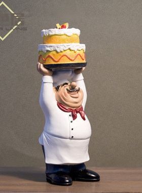 欧式厨师举蛋糕摆件咖啡厅西餐厅桌面装饰品创意蛋糕店橱窗摆件