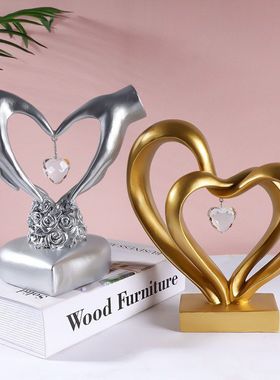 创意新婚情人节礼物心心相印树脂工艺品摆件玄关酒柜客厅橱窗装饰