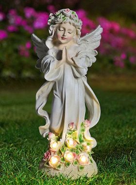 太阳能花仙子小夜灯户外花园庭院树脂工艺品园艺装饰摆件欢迎牌