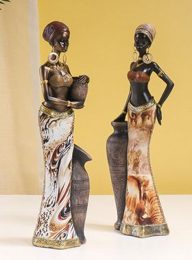 复古非洲风情树脂工艺品摆件黑人妇女艺术雕塑酒柜玄关样板房装饰