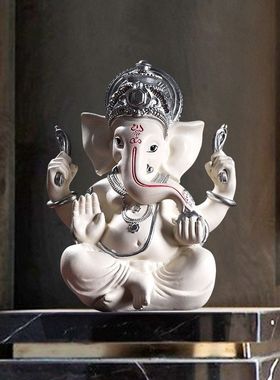 砂岩树脂印度象鼻财神摆件禅意佛像印度神象雕塑泰式玄关桌面装饰