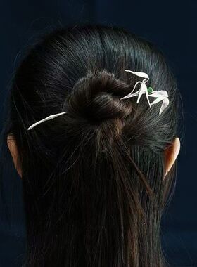 现代竹子金属花朵小众百搭发簪