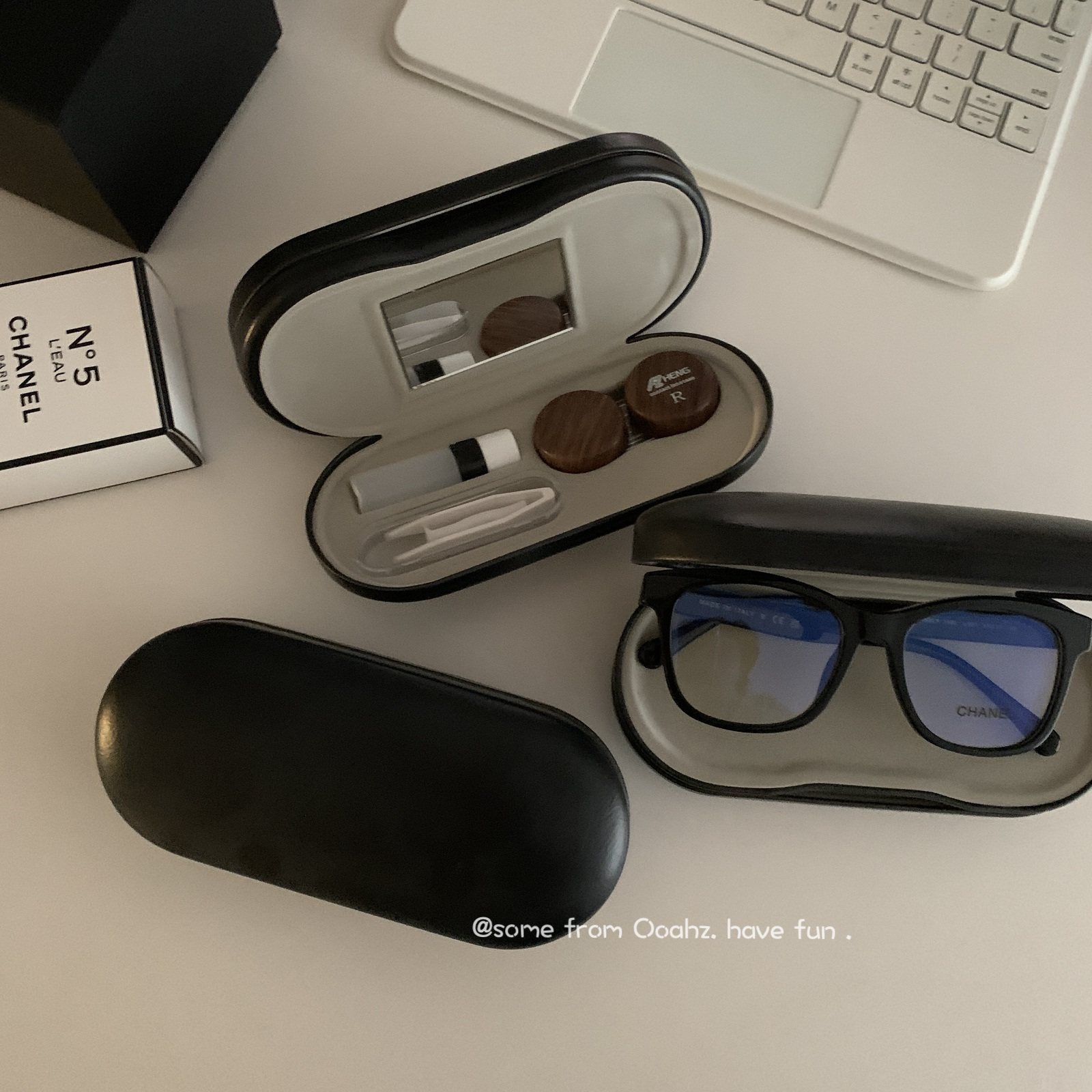 亮黑双联盒 眼镜+美瞳伴侣盒套装双层两用墨镜收纳木纹隐形眼镜,淘宝优惠券,粉丝福利购,淘宝优惠卷