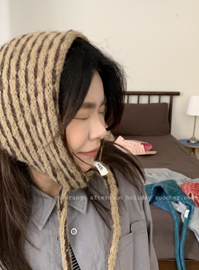 鲷鱼酥 早春东大门条纹拼色三角巾 时髦百搭可爱头巾系腰装饰围巾