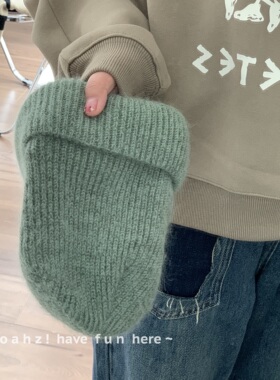 幂姐~花儿与少年毛线帽兔毛绿色