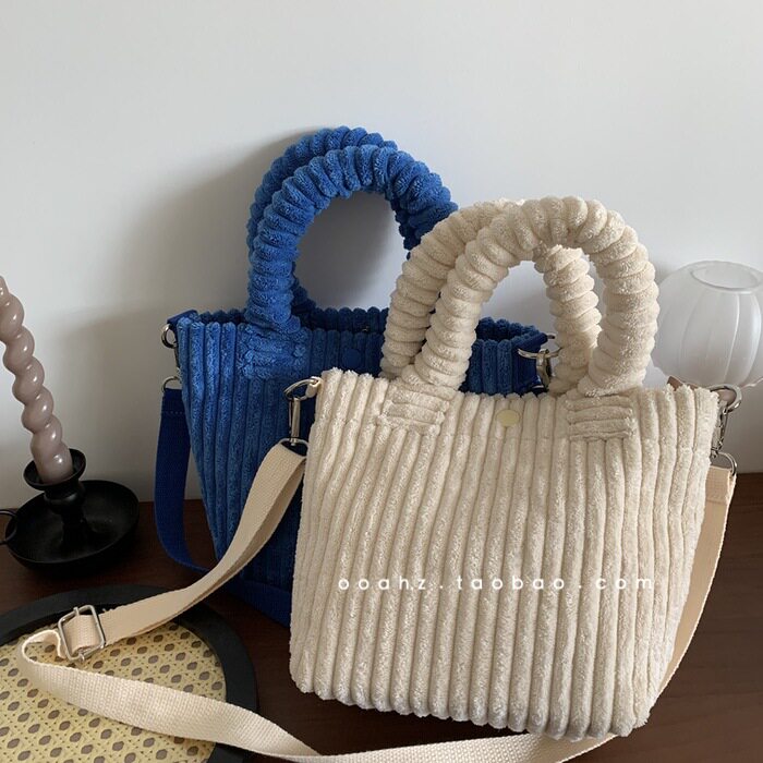 灯芯绒小棉包～百搭秋冬韩国单肩斜挎手提托特包毛绒可爱小众包包,淘宝优惠券,粉丝福利购,淘宝优惠卷