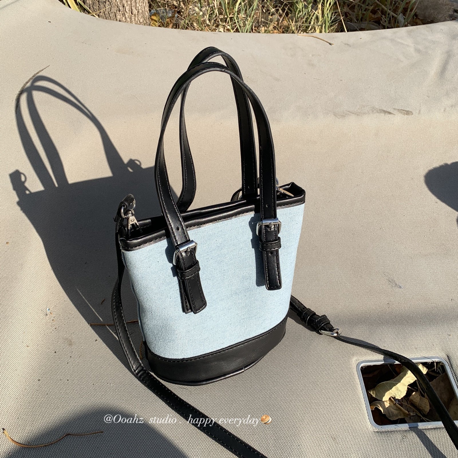 小水桶~"baby蓝"秋冬复古手提单肩包包女韩国款百搭拼色ins斜跨包,淘宝优惠券,粉丝福利购,淘宝优惠卷