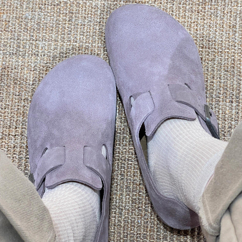 牛皮版~紫色全包勃肯鞋女2025新款一脚蹬软木博肯鞋深口厚底单鞋,淘宝优惠券,粉丝福利购,淘宝优惠卷