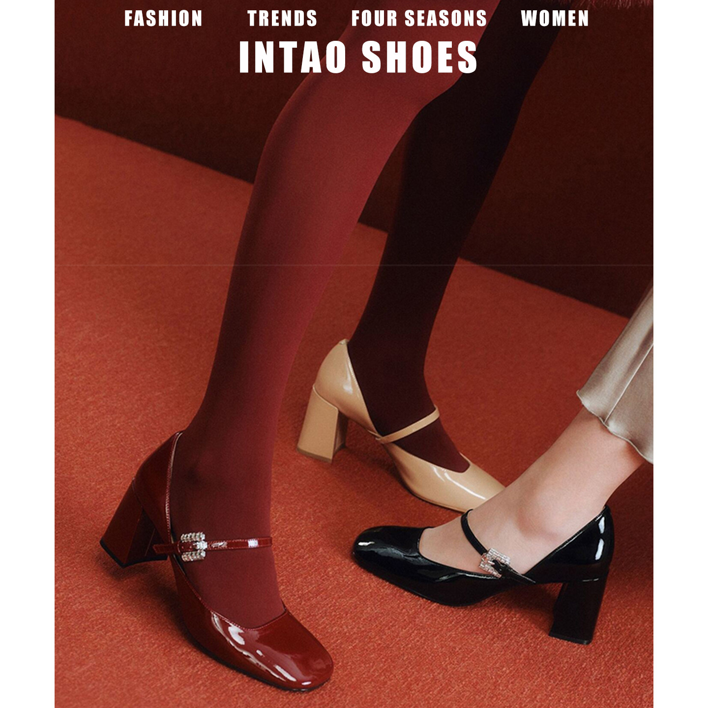 法式中空高跟鞋女粗跟2026新款红色婚鞋新娘鞋一字带水钻玛丽珍鞋,淘宝优惠券,粉丝福利购,淘宝优惠卷