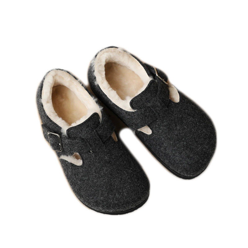 灰色内增高毛毡勃肯鞋女2025秋冬新款加绒一脚蹬厚底棉鞋圆头单鞋,淘宝优惠券,粉丝福利购,淘宝优惠卷