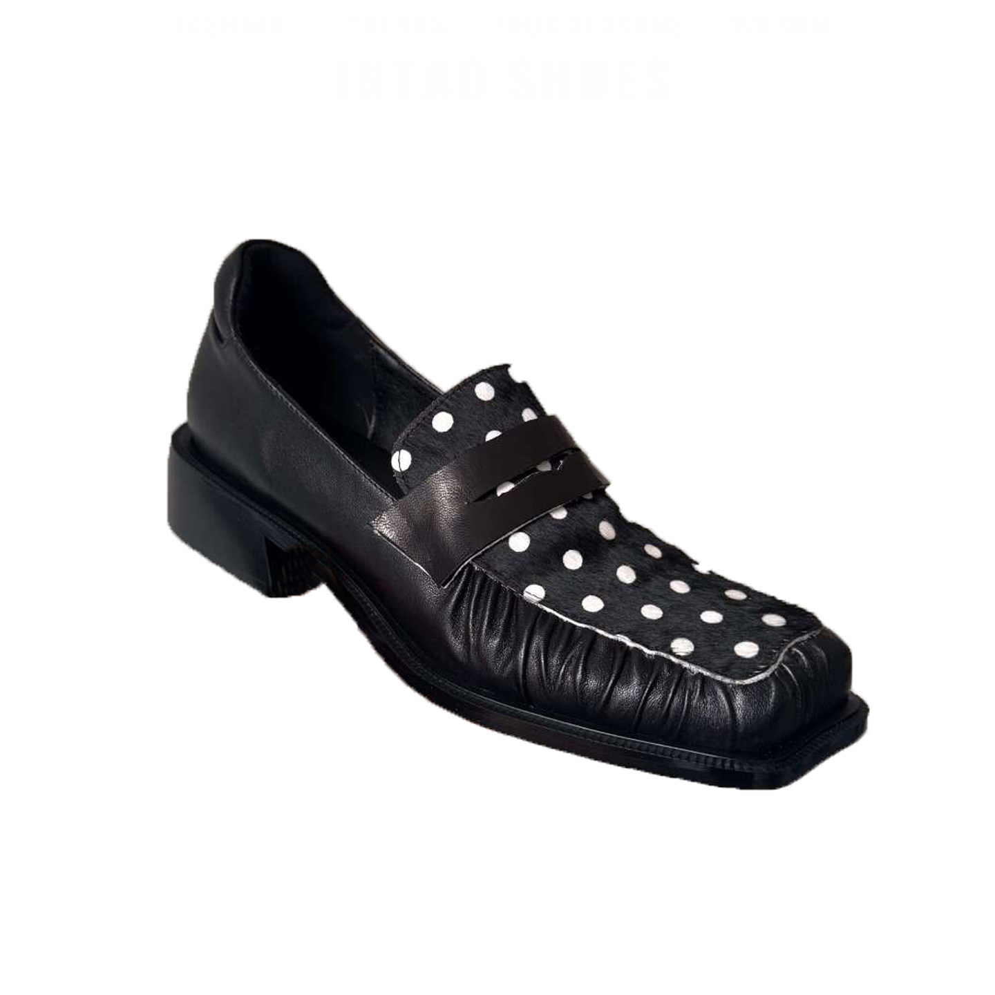 设计感小众厚底乐福鞋女2026新款方头复古小皮鞋法式波点深口单鞋,淘宝优惠券,粉丝福利购,淘宝优惠卷