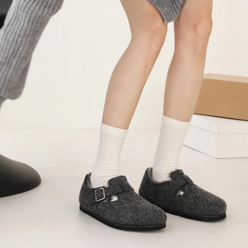 灰色内增高毛毡勃肯鞋女2025秋冬新款加绒一脚蹬厚底棉鞋圆头单鞋,淘宝优惠券,粉丝福利购,淘宝优惠卷