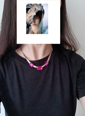 时尚欧美外贸项链偏平蛇骨链镀金镶大水钻祖母绿玫粉色总长41+7CM