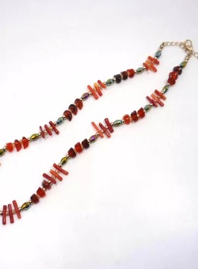 饰品项链短款复古红色串珠高级女