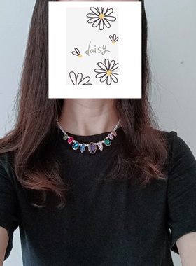 时尚欧美外贸项链新开发款珍珠镶嵌宝石祖母绿深蓝紫色等新颖设计