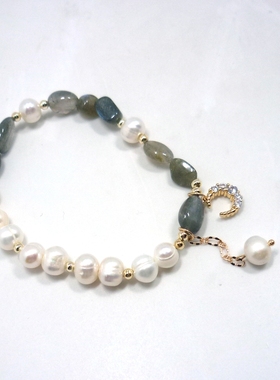 弹力天然石月亮日韩风淡水珍珠