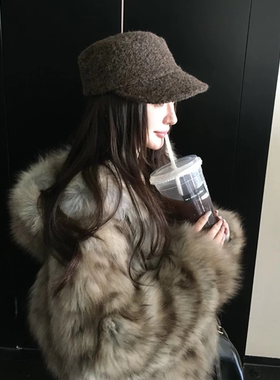 复古老钱风秋冬仿羊羔毛马术帽
