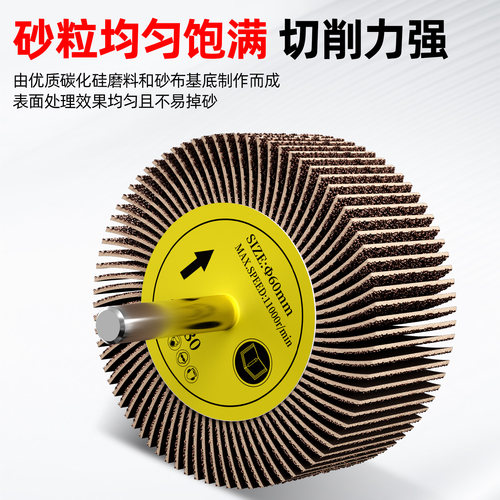 蓝胜带柄百叶轮6mm砂纸磨头电磨机锥形圆柱打磨头除锈DIY砂布磨头 - 图0