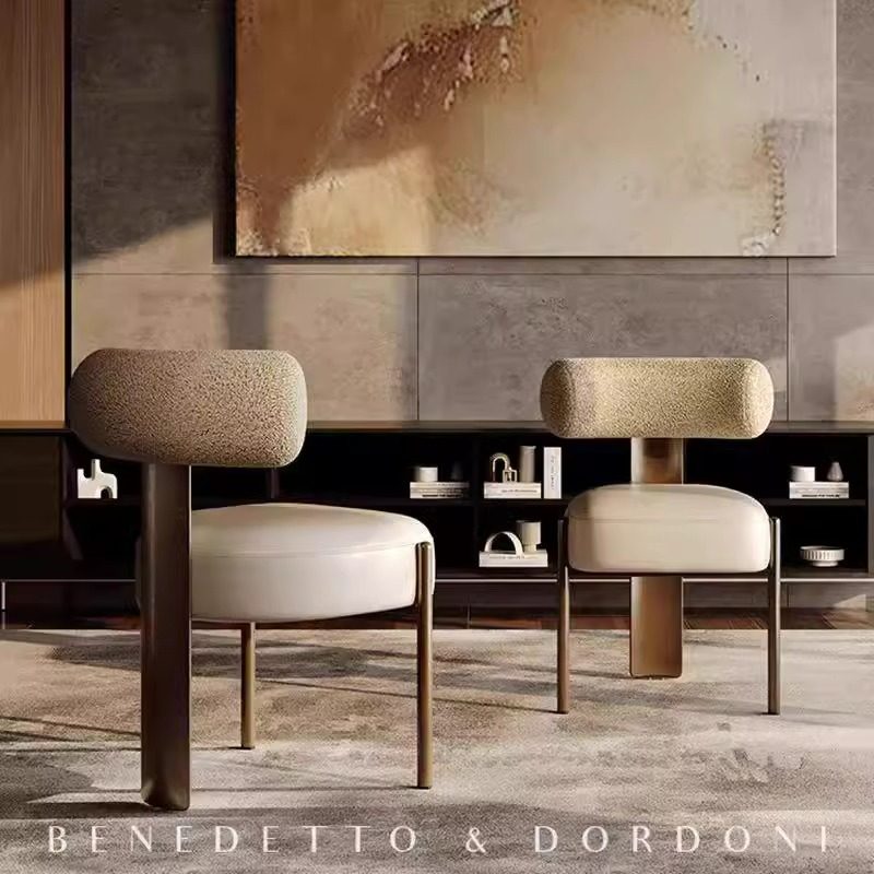 北欧餐椅法式设计师羊羔绒梳妆椅高级感中古餐椅椅家用靠背餐桌椅,淘宝优惠券,粉丝福利购,淘宝优惠卷