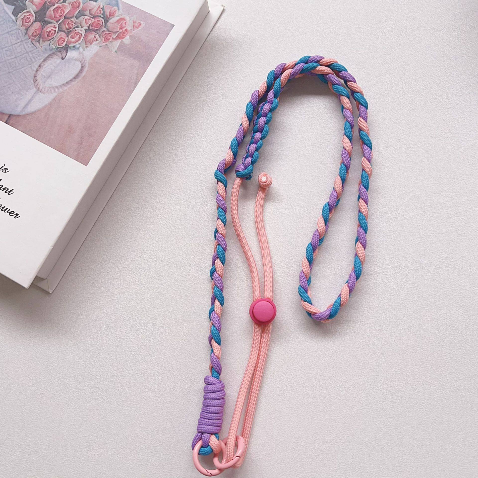 Hot-selling mobile phone colorful three-strand braided rope girls cross-body strap rope adjustable braided long bag cross-body