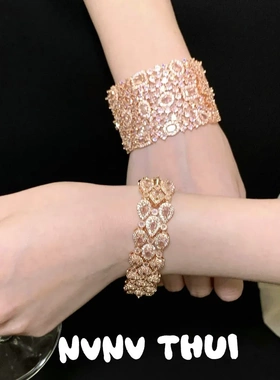 珠宝 华丽复古满镶宝石宽版开口手镯 宴会高定 方钻水滴璀璨手环