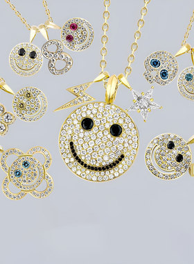 EYEFUNNY笑脸镶钻吊坠嘻哈项链潮