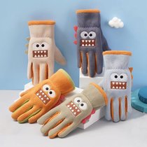 Cartoon Children Autumn Winter Cute Windproof Warm Outdoor Anti-Chilling Elementary School Kids Men And Women Riding Rocking Grain Suede Gloves